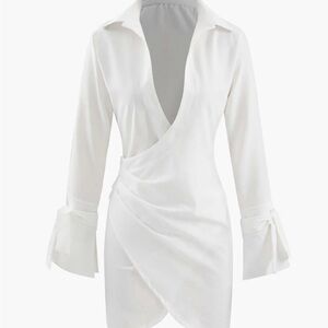 MICAS White Button Up Collared Mini Dress